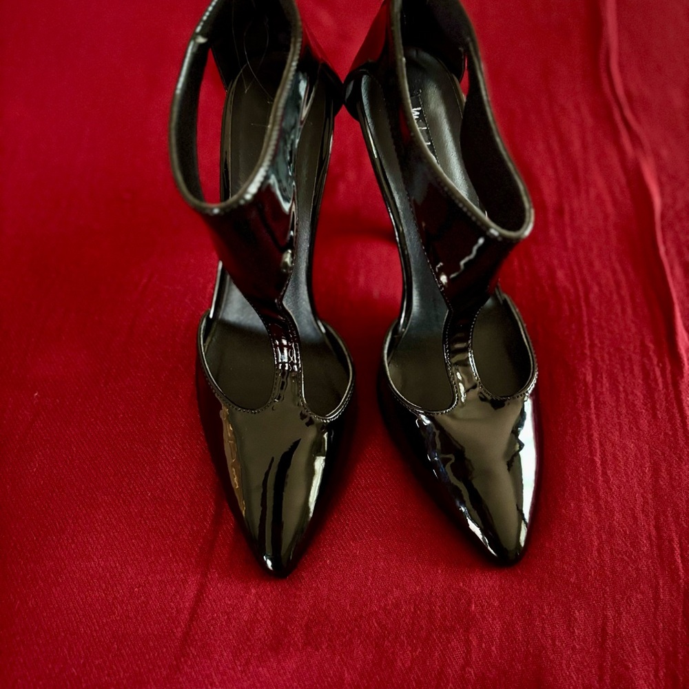 Michael Antonio Black Patent T-Strap Heels